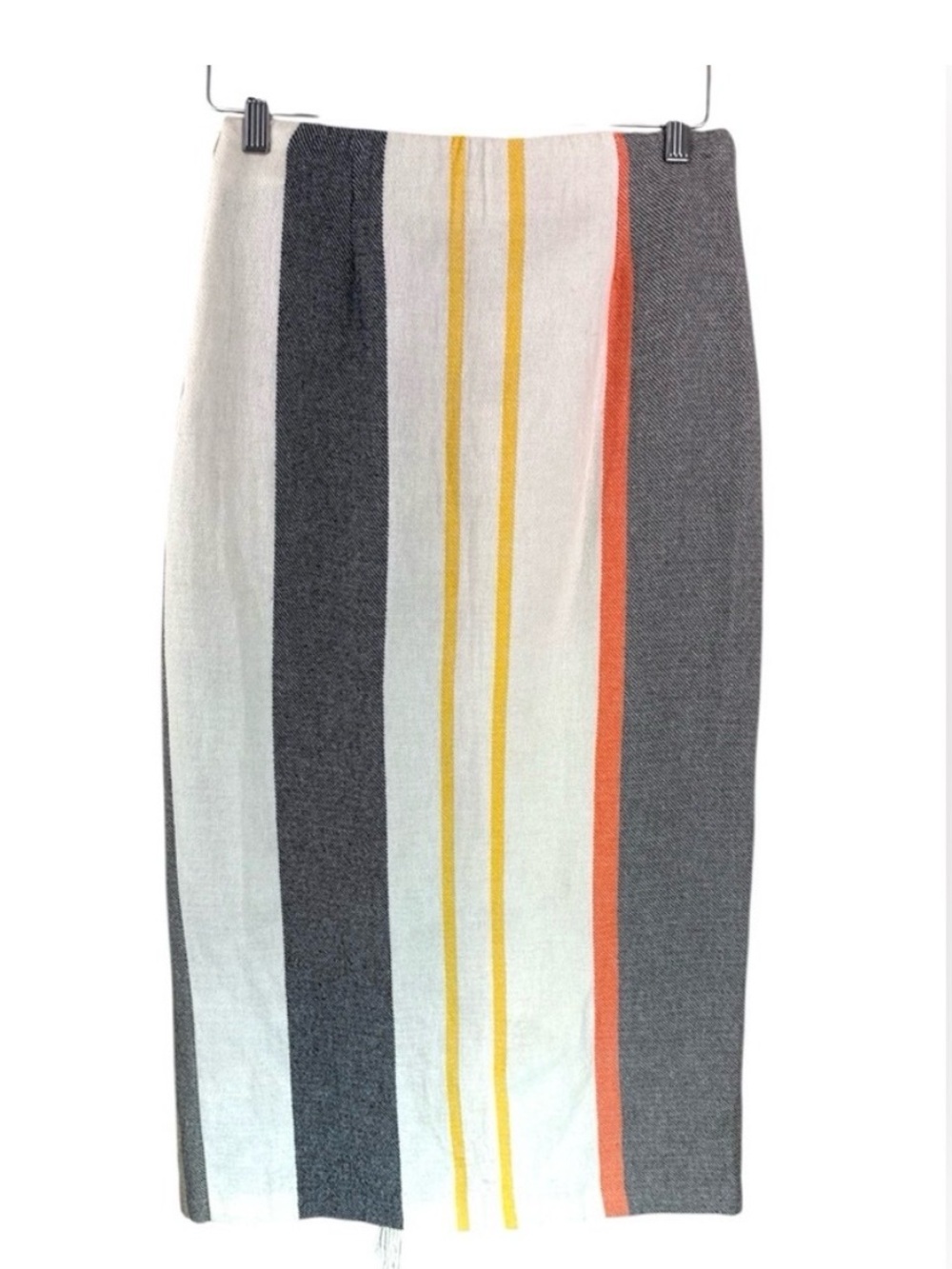 Zara Striped Fringe Wrap Midi Maxi Skirt Cream Orange Yellow Boho Size M - Picture 4 of 6